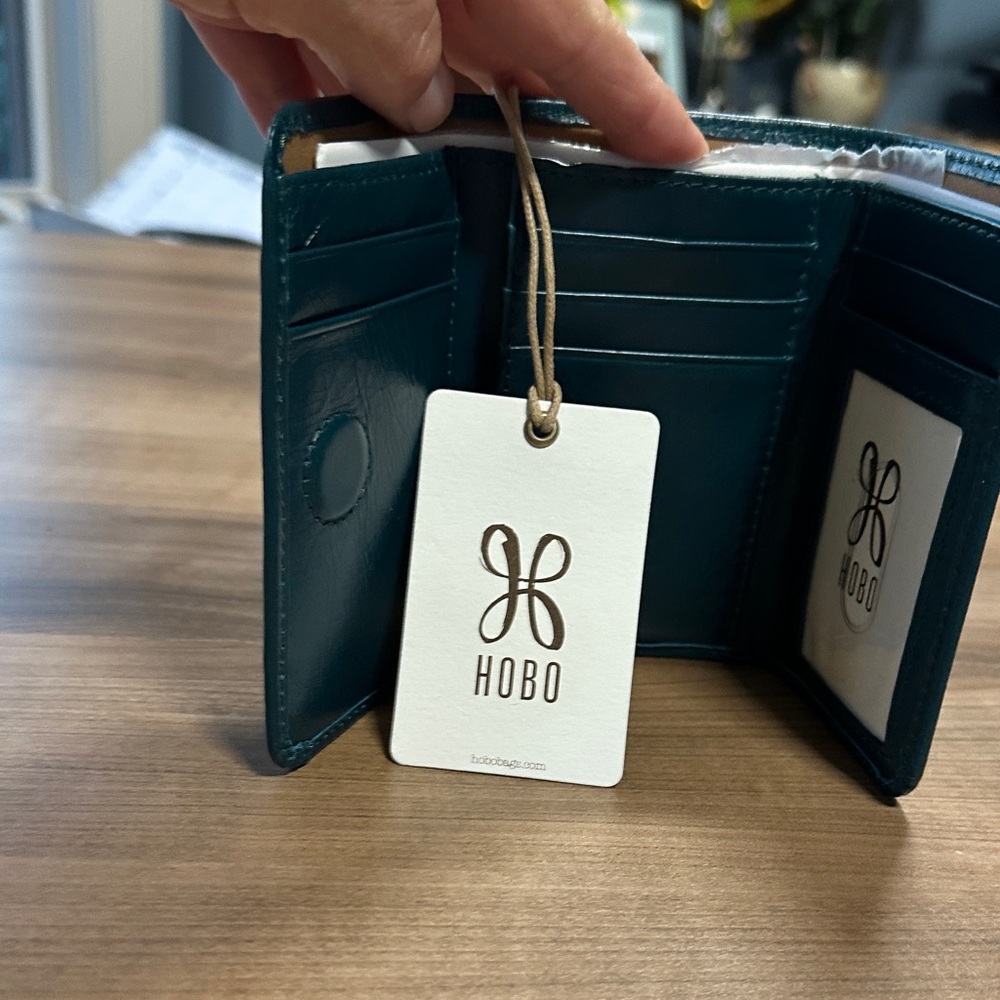 HOBO Teal Leather Tri-Fold Wallet